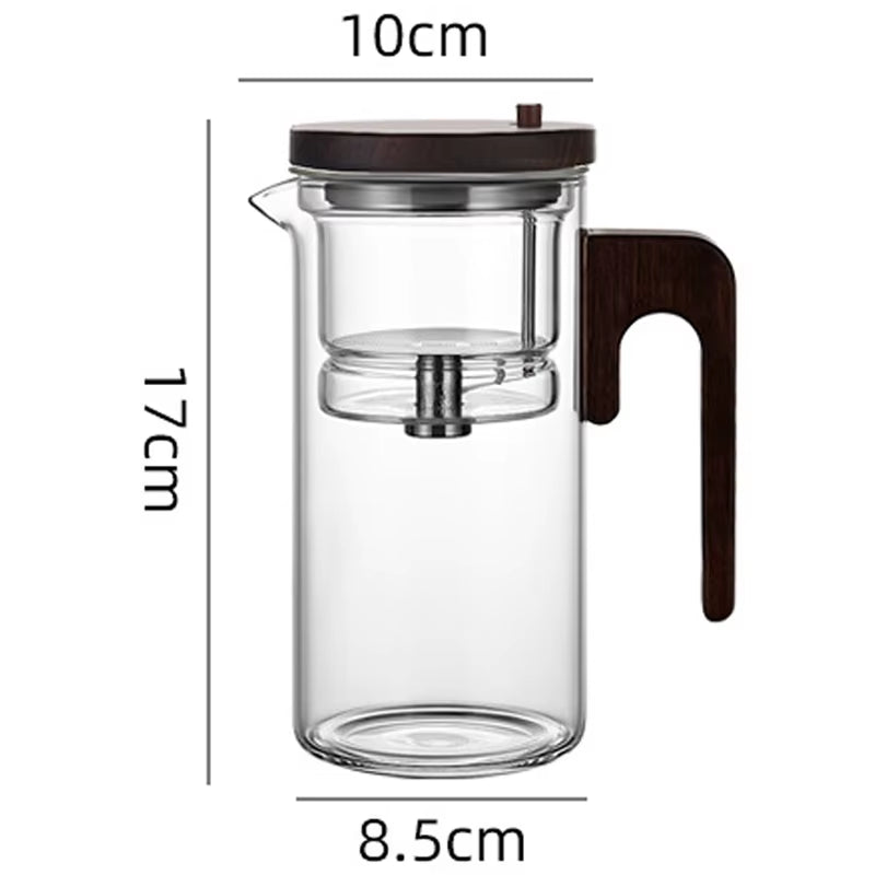 Magnetic Switch Glass Teapot with Wood Handle - Effortless Tea Separation & Filtration