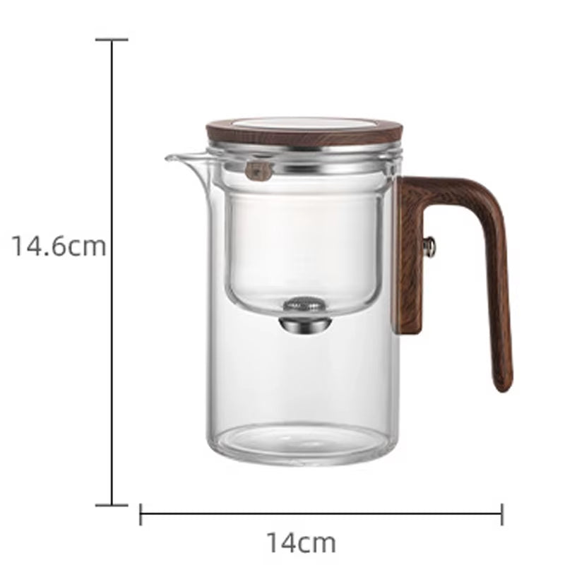 Magnetic Switch Glass Teapot with Wood Handle - Effortless Tea Separation & Filtration
