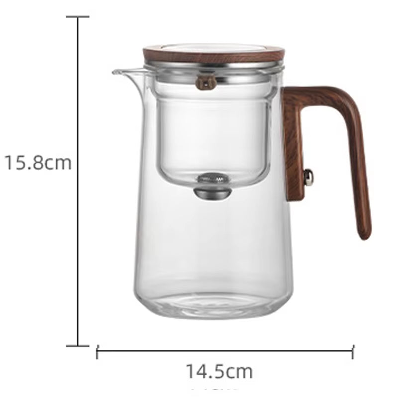 Magnetic Switch Glass Teapot with Wood Handle - Effortless Tea Separation & Filtration